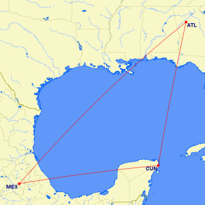 AeroMexico Atlanta to Mexico City 2015 Last Minute Mileage Run Route Map