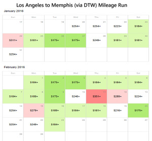 Los Angeles to Memphis Delta Air Lines Mileage Run January February 2016 Calendar