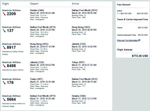 OMA-DFW-HKG-CGK March 2016 American Airlines AAdvantage Booking