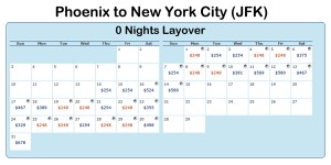 Phoenix to New York (JFK) 2016 January February Calendar