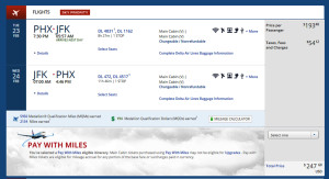 Phoenix to New York (JFK) Delta Booking Weekday