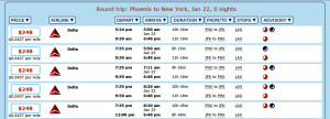 Phoenix to New York (JFK) Flight Alternatives January 22, 2016 (Click for Details)