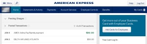 amex platinum business airline fee reimbursment posted for delta egift card