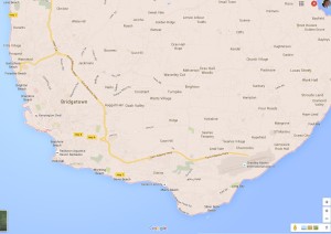 map of southwest barbados from google for radisson barabados