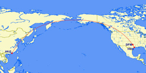 Houston to Hong Kong American Airlines March 2016 Mileage Run RouteMap