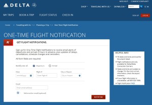 delta one time flight notification page