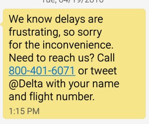 text from delta about my delay