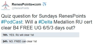 when will a delta ru cert clear - before free upgrades - no