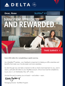 Delta Air Lines SkyMiles survey for 250 points RenesPoints blog review (1)
