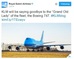 klm tweet will stop flying 747 jets