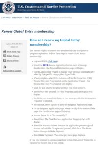 step by step directions to renew global entry membership