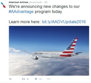 tweet from AA about program changes