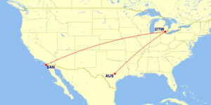 San Diego to Dallas Flight RouteMap