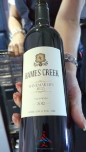 Hames Creek Winemakers Red California 2012 wine Delta Air Lines 1st class RenesPoints blog