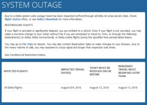 delta waver for power outage due to Delta equipment fail
