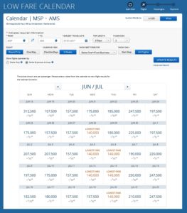 delta award page for 2 from msp to ams summer 2017
