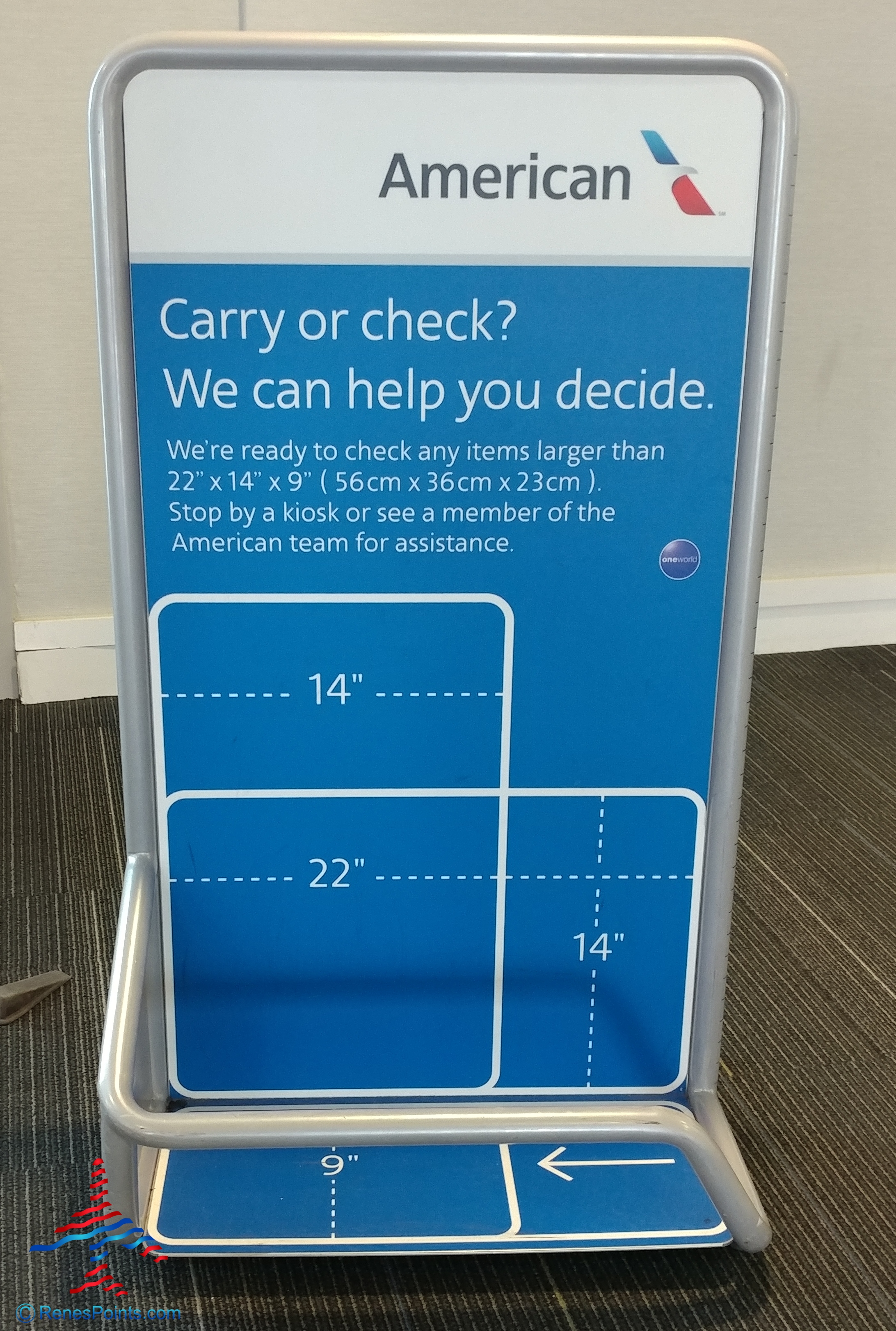 american airlines carry on baggage size and weight
