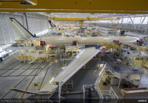an airplane in a factory