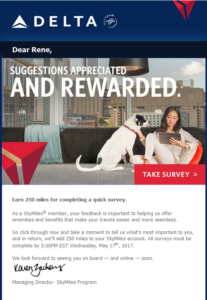 New Delta Air Lines SkyMiles survey for 250 SkyMiles - how would you vote (1)