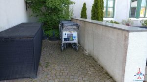 a cart on a brick path