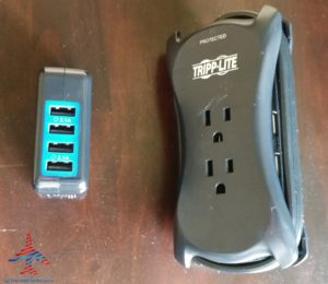 a black electrical outlet with a blue usb port