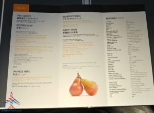 a menu with two pears