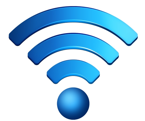 a blue wifi symbol with a ball
