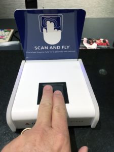 A CLEAR biometric fingerprint reader at the DCA Sky Club.