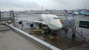 A Delta Air Lines 747 is seen before before a flight to Japan, which Rene de Lambert reviewed for Rene's Points travel blog.