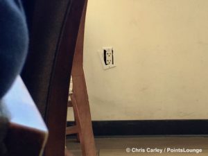 A power outlet with broken frame is seen at The CLUB at SJC airport lounge at Norman Y. Mineta San Jose International Airport in San Jose, California.