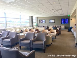A large sitting room is seen inside The CLUB at SJC airport lounge at Norman Y. Mineta San Jose International Airport in San Jose, California.