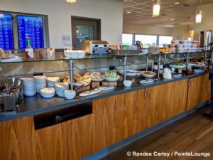 A lunch buffet is set up for guests at The CLUB at SJC airport lounge at Norman Y. Mineta San Jose International Airport in San Jose, California.