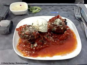Delta One pork meatballs are one of the first class meal options that may be available for pre-order on Delta Air Lines flights.