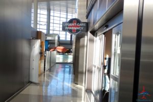 a hospital hallway with a sign