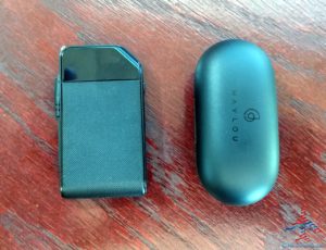 a black electronic device next to a black case