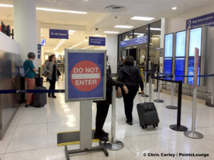 A "Do Not Enter" sign is seen at the baggage claim and arrival level of LAX Terminal 3 security.