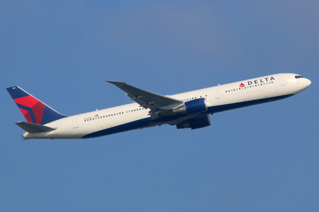 Delta Air Lines Boeing 767-400 tail number N838MH takes off from Frankfurt Airport (FRA). Delta Air Lines is the world's largest airline with 733 planes and some 160 million passengers in 2012. It is headquartered in Atlanta, Georgia. (©iStock.com/Boarding1Now)
