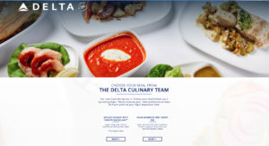First class meal pre-order menu on Delta Air Lines' website.