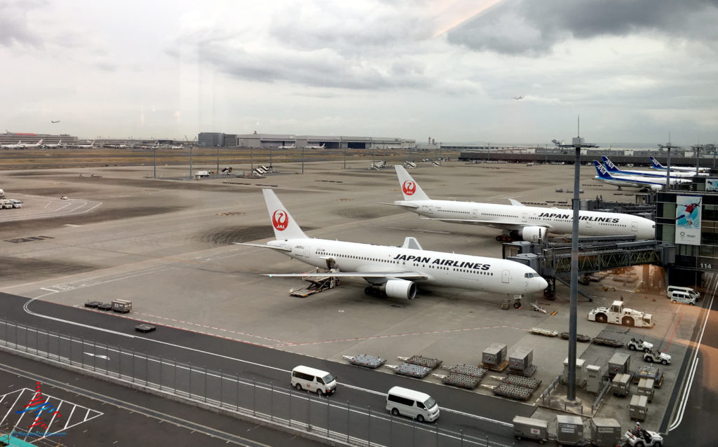 JAL and ANA planes are seen from the TIAT Lounge Annex location for Delta One passengers at Tokyo Haneda International Airport in Tokyo, Japan.