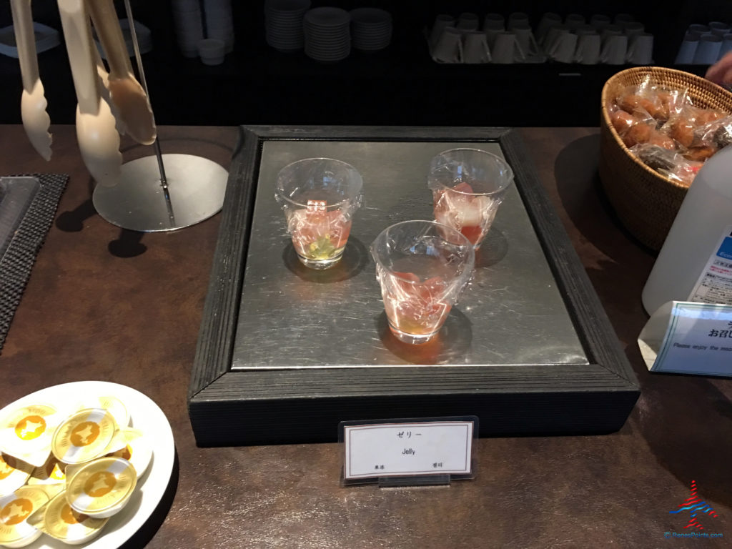 Gelatin snacks are offered inside the TIAT Lounge Annex location for Delta One passengers at Tokyo Haneda International Airport in Tokyo, Japan.