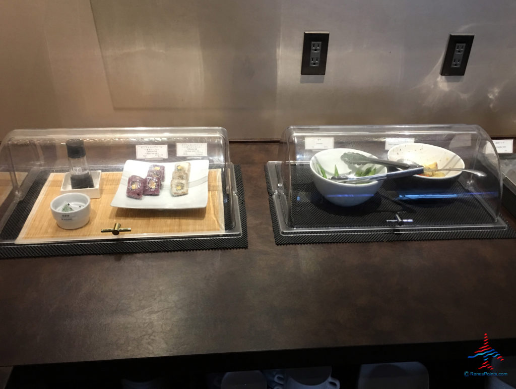 Sushi rolls offered inside the TIAT Lounge Annex location for Delta One passengers at Tokyo Haneda International Airport in Tokyo, Japan.