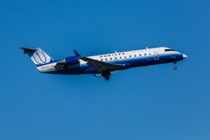 New York, USA - April 30, 2012: Bombardier Canadair Regional Jet - CRJ-200 United Express takes off from John F. Kennedy International Airport in New York, USA on April 30, 2012. The CRJ-200 is a regional airliner manufactured by Bombardier. It is identical to the CRJ-100 except for its engines. CRJ-200 is among the quietest jets in their class, both inside and out.