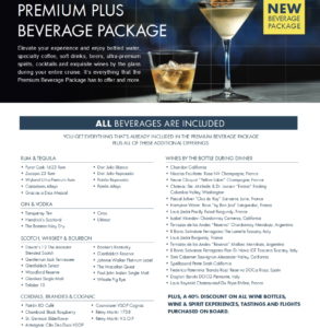 a beverage package with a list of drinks