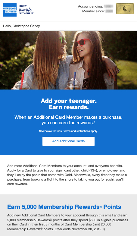 American Express Gold offer to add authorized users.