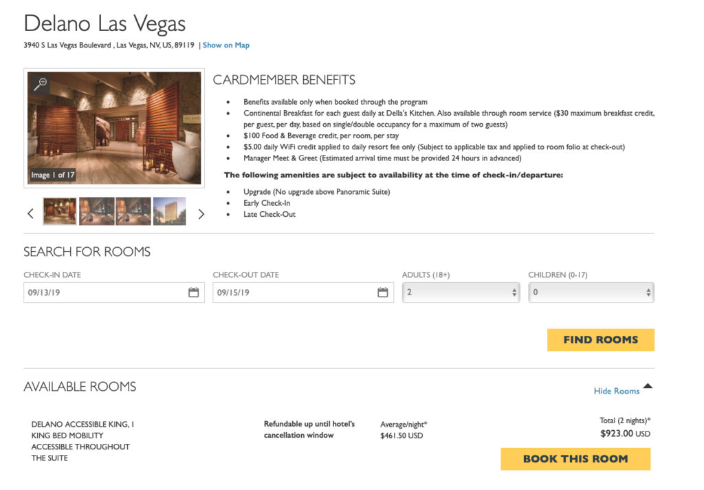 Delano Las Vegas Chase Luxury Hotel & Resorts rates and benefits.