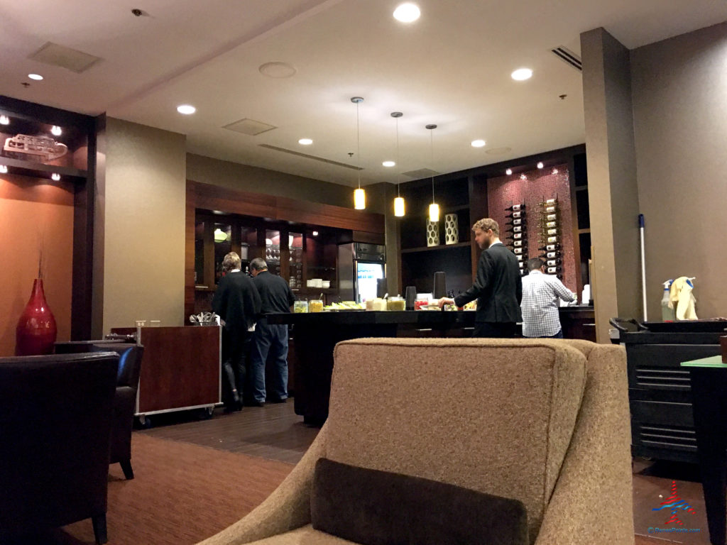 Chairs, guests, and staff are seen inside the Regency Club at the Hyatt Regency O'Hare Chicago airport hotel in Rosemont, Illinois.