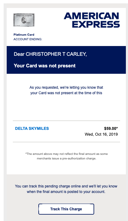 Delta SkyMiles Select purchase on American Express Platinum.