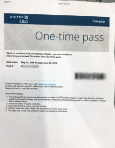 A Chase United MileagePlus credit card single visit pass to a United Club.