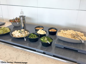 Shredded chicken is seen at the United Club LAX airport lounge in Los Angeles, California. © Chris Carley / PointsLounge.