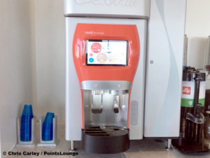 A Coca Cola Freestyle soda machine is seen at the United Club LAX airport lounge in Los Angeles, California. © Chris Carley / PointsLounge.